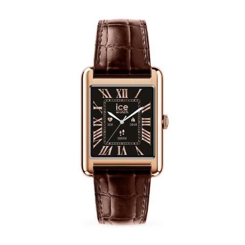 Montre unisexe connectée ICE smart TK 2.0 rectangulaire 1.41 Rose-Gold Brown 025382