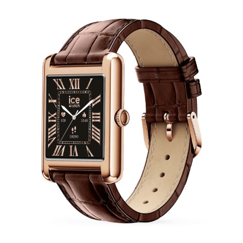 Montre unisexe connectée ICE smart TK 2.0 rectangulaire 1.41 Rose-Gold Brown 025382