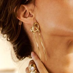 Boucles d'oreilles femme pendantes zag bretzel acier doré sel25512-01uni - pendantes - edora - 1