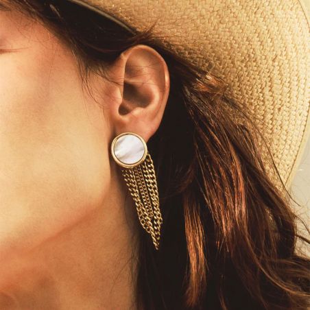 Boucles d’oreilles pendantes argent, or, perles & or blanc femme - pendantes - edora - 2