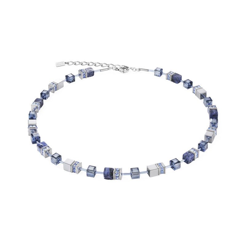 Collier femme coeur de lion geocube® sodalite et hématite bleu 4017100700 - colliers-acier - edora