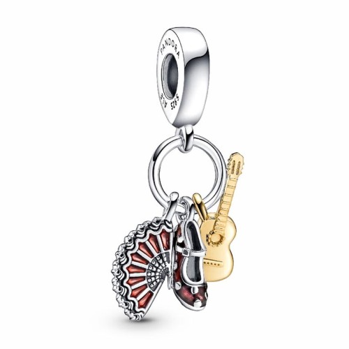 Charm femme PANDORA Pendant Flamenco Espagnol Guitare, Chaussure & Éventail Argent Massif, Métal doré à l'Or 14 carats 760765C01
