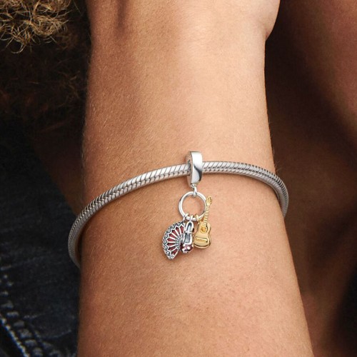 Charm femme PANDORA Pendant Flamenco Espagnol Guitare, Chaussure & Éventail Argent Massif, Métal doré à l'Or 14 carats 760765C01
