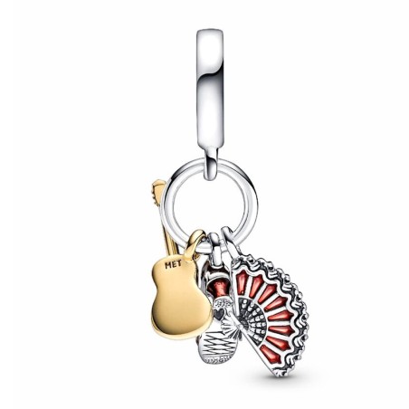 Charm femme pandora pendant flamenco espagnol guitare, chaussure &amp; éventail argent massif, métal doré à l'or 14 carats 760765c01 – charms