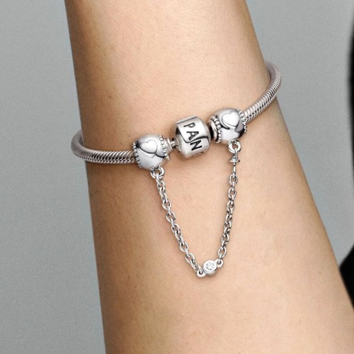 Charm femme PANDORA Clip Chaîne de Confort Cœurs En Relief Argent Massif 796457CZ-05