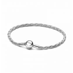 Bracelet femme pandora maille serpent torsadée fermoir pandora rond argent massif 593757c00 - bracelet-argent-femme - edora - 0