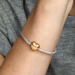 Bracelet femme pandora maille serpent fermoir cœur argent massif, métal doré à l'or 14 carats 568707c00 - bracelet-argent-femme - edora - 1