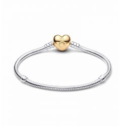 Bracelet femme pandora maille serpent fermoir cœur argent massif, métal doré à l'or 14 carats 568707c00 - bracelet-argent-femme - edora - 2