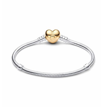 Bracelet femme pandora maille serpent fermoir cœur argent massif, métal doré à l'or 14 carats 568707c00 – bracelet argent femme